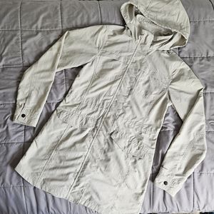 Eddie Bauer Ivory Tan Cream Lightweight Nylon Thigh/Knee-Length Zip Jacket